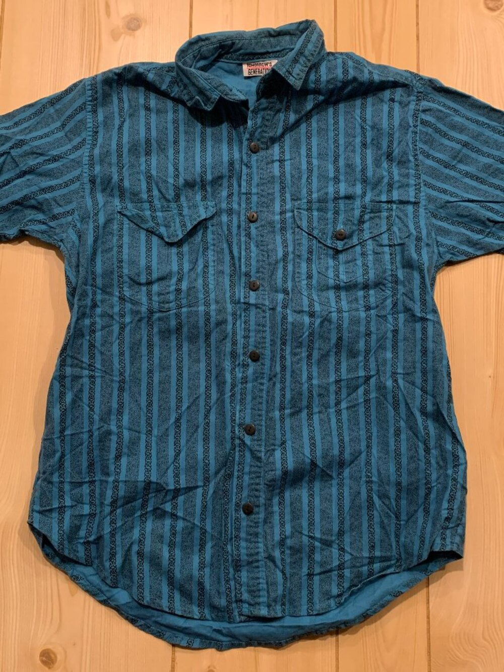Vintage 90s Tomorrow's Generation Striped Retro Casual Button-Down Shirt Youth L